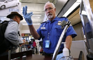 Airport Blue Glove Man