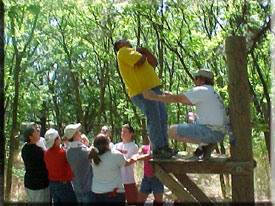 Trust Fall - the heavy guy has to have LOTS more trust than the others.